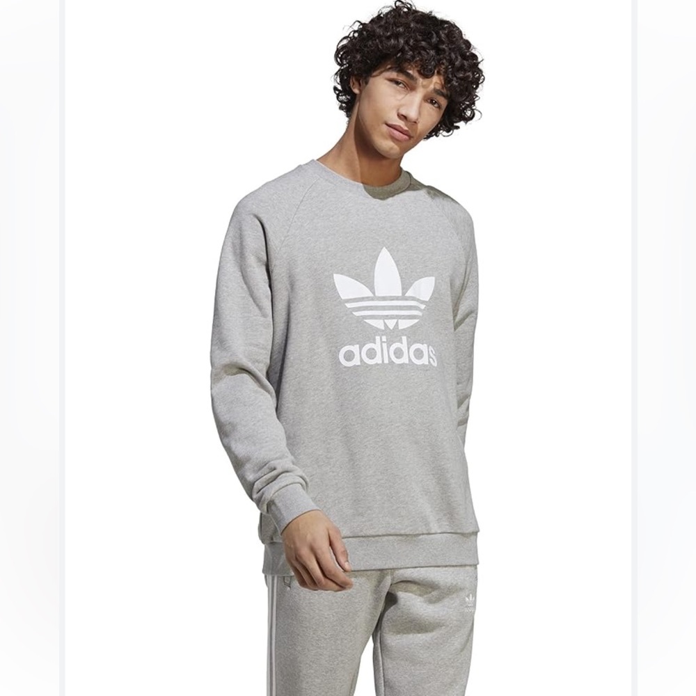 Adidas mens Gray White trefoil Sweatshirt  pullover casual sz small